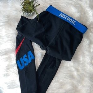 Team USA Nike Leggings Black Red & Blue